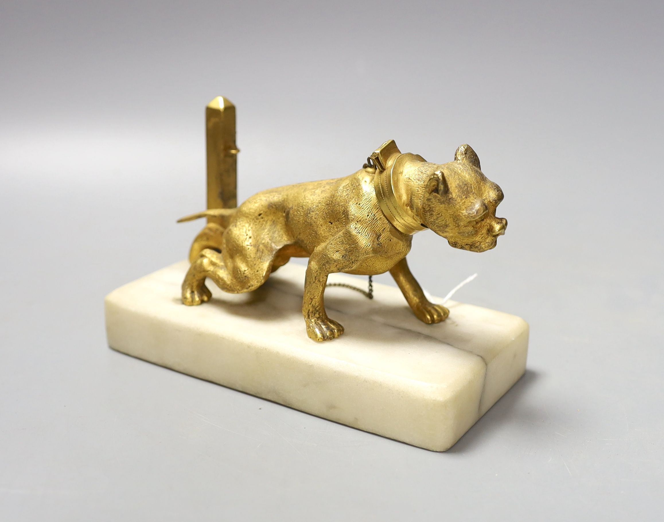 A French ormolu ‘dog’ match tidy on alabaster base 14.5cm